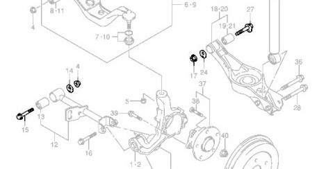 Tukivarsien säätöpultti, -aluslevy ja mutteri, Suzuki 1