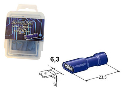 6.3mm naaras, sininen, suojattu 10kpl
