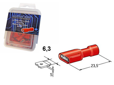 6.3mm naaras, punainen, suojattu 50kpl