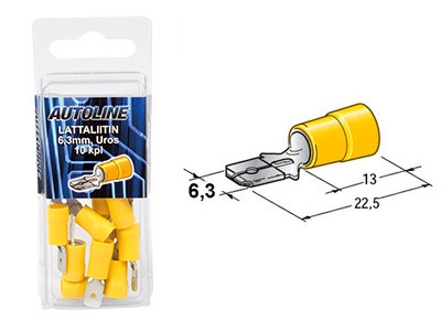 6.3mm naaras, keltainen, suojattu 50kpl 
