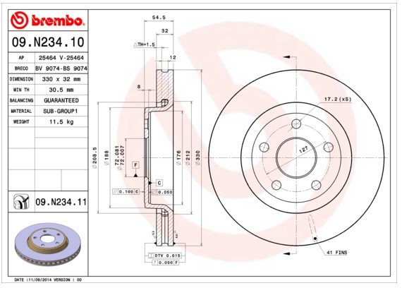Jarrulevy etu 330MM Brembo