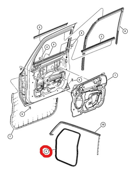 Etuoven tiiviste, vasen/oikea, Commander