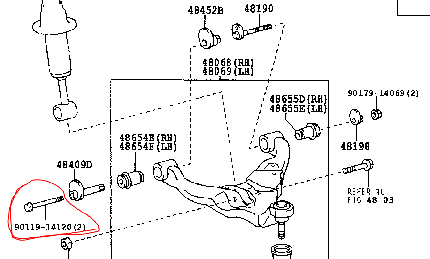 Lower control arm inner front bolt ORG 